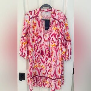 Crown & Ivy Pink and Red Graphic Blouse with Relaxed 3/4 Sleeves